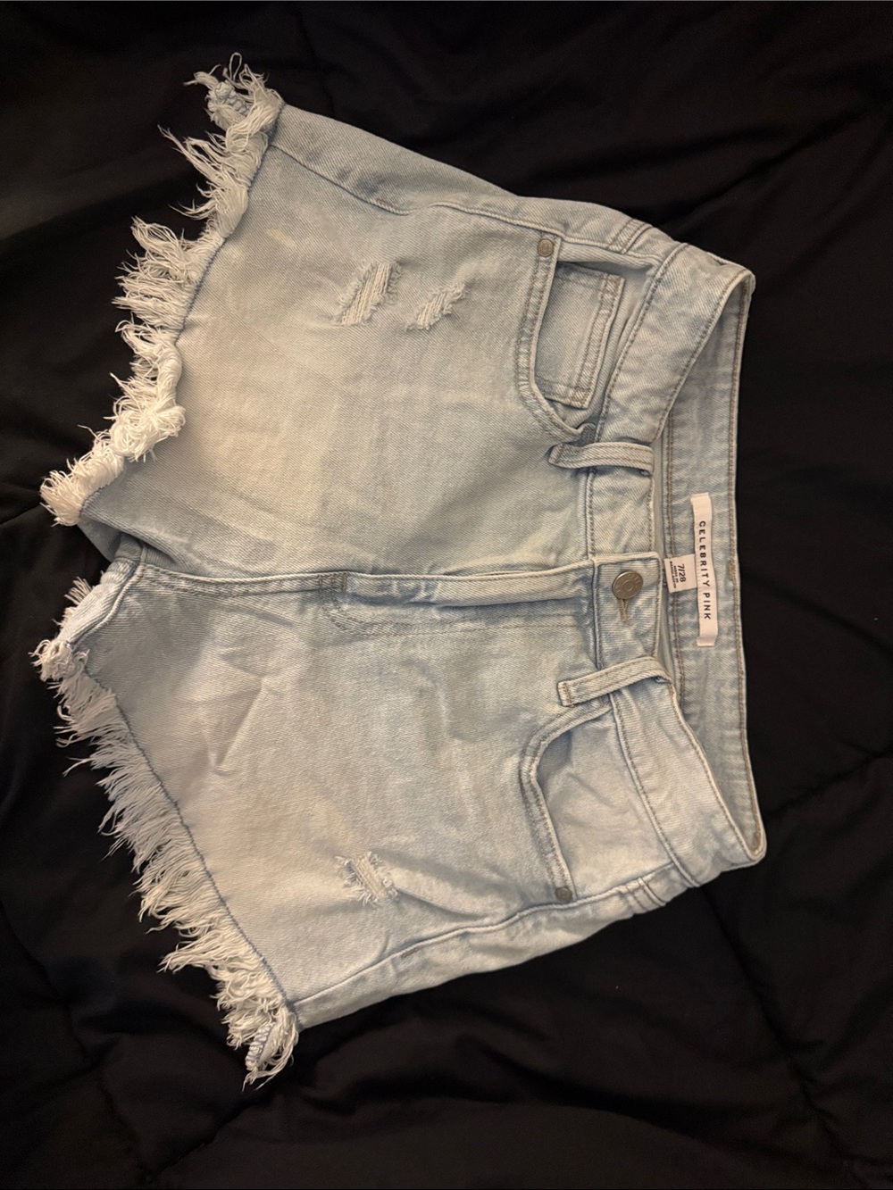 Celebrity Pink Light Wash Distressed Frayed Hem Denim Shorts